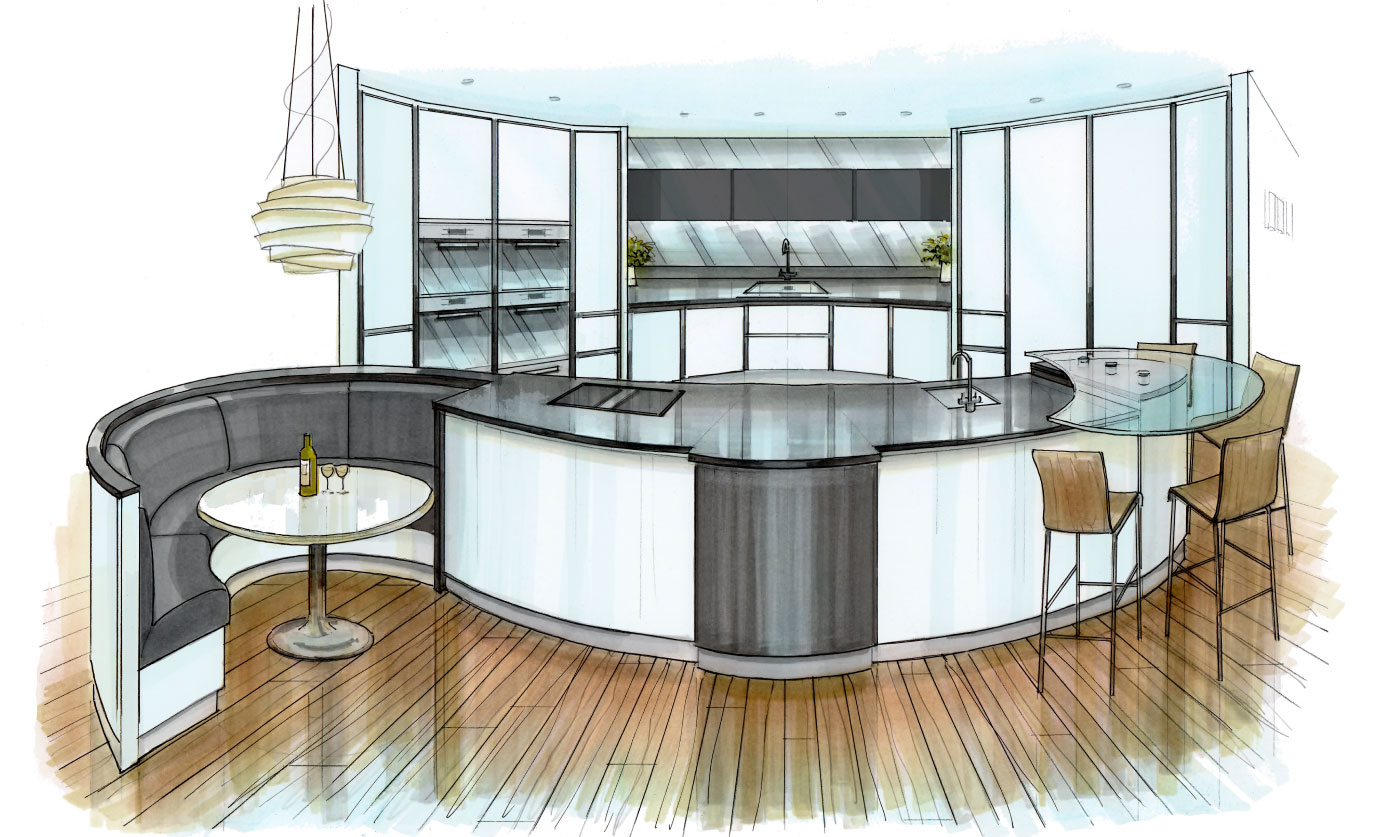 Bespoke Curved Monochrome Kitchen Design | Fife | Perth | Scotland